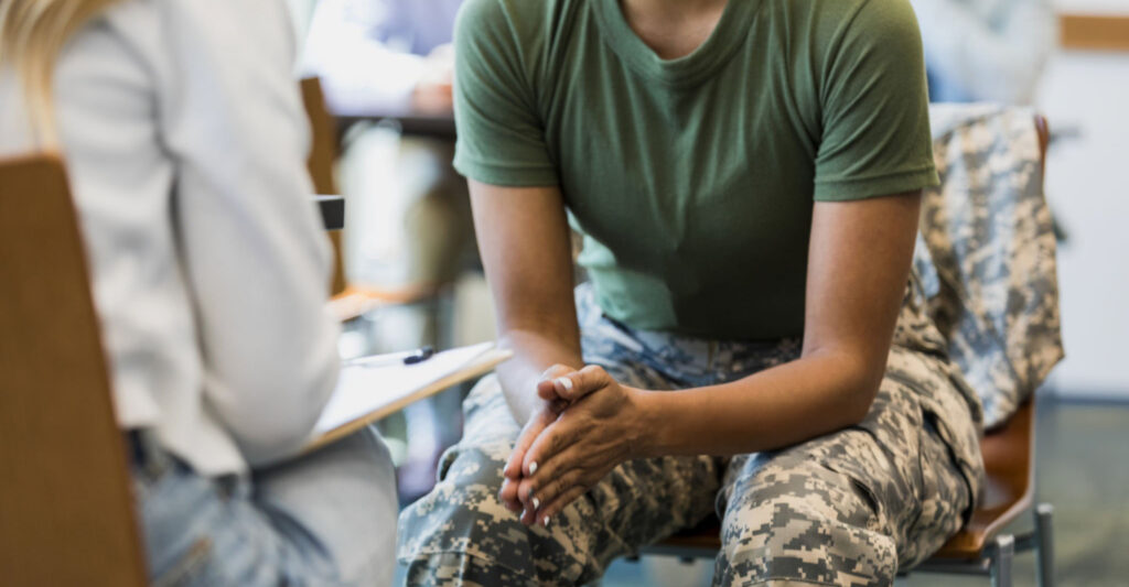 Veteran talking to a professional on overcoming anxiety